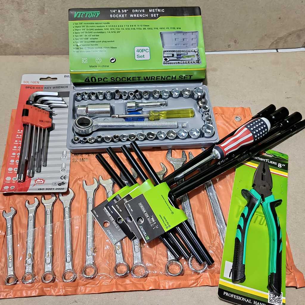 Paket Kunci Bengkel Motor Lengkap 1 Set / Kunci T Tekiro/Kunci Shock/Pas Ring Set/Tang Kombinasi/L S
