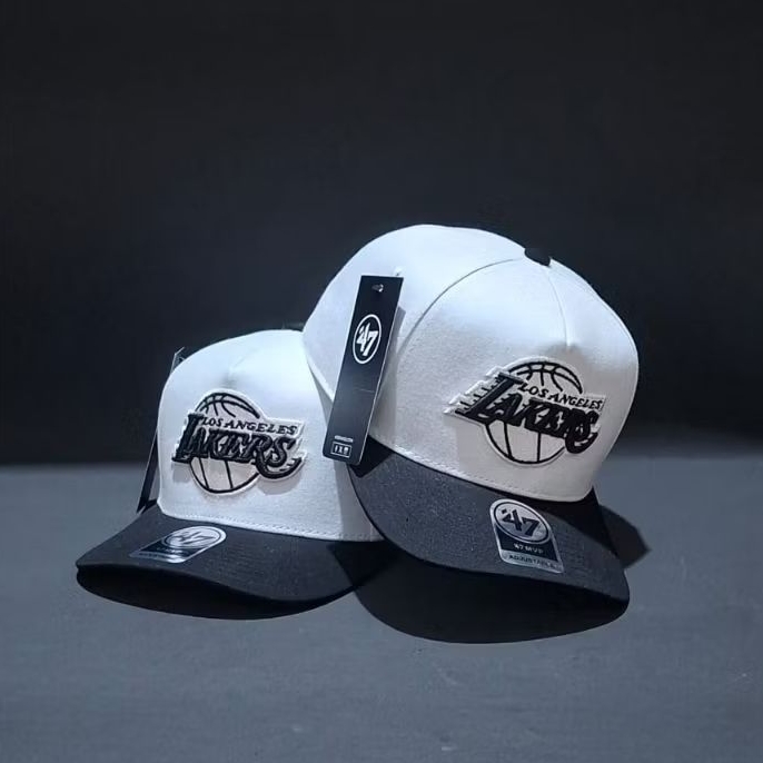 Topi Basket Dewasa Lakers Kombinasi Putih Dan Hitam Topi Distro Unisex