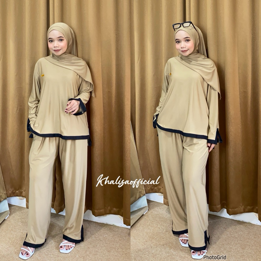 ONE SET KAMILA  STRIPE JERSEY SPANDEX PREMIUM (FREE PASHMINA) SETELAN WANITA || KHALISA DAILY OUTFIT