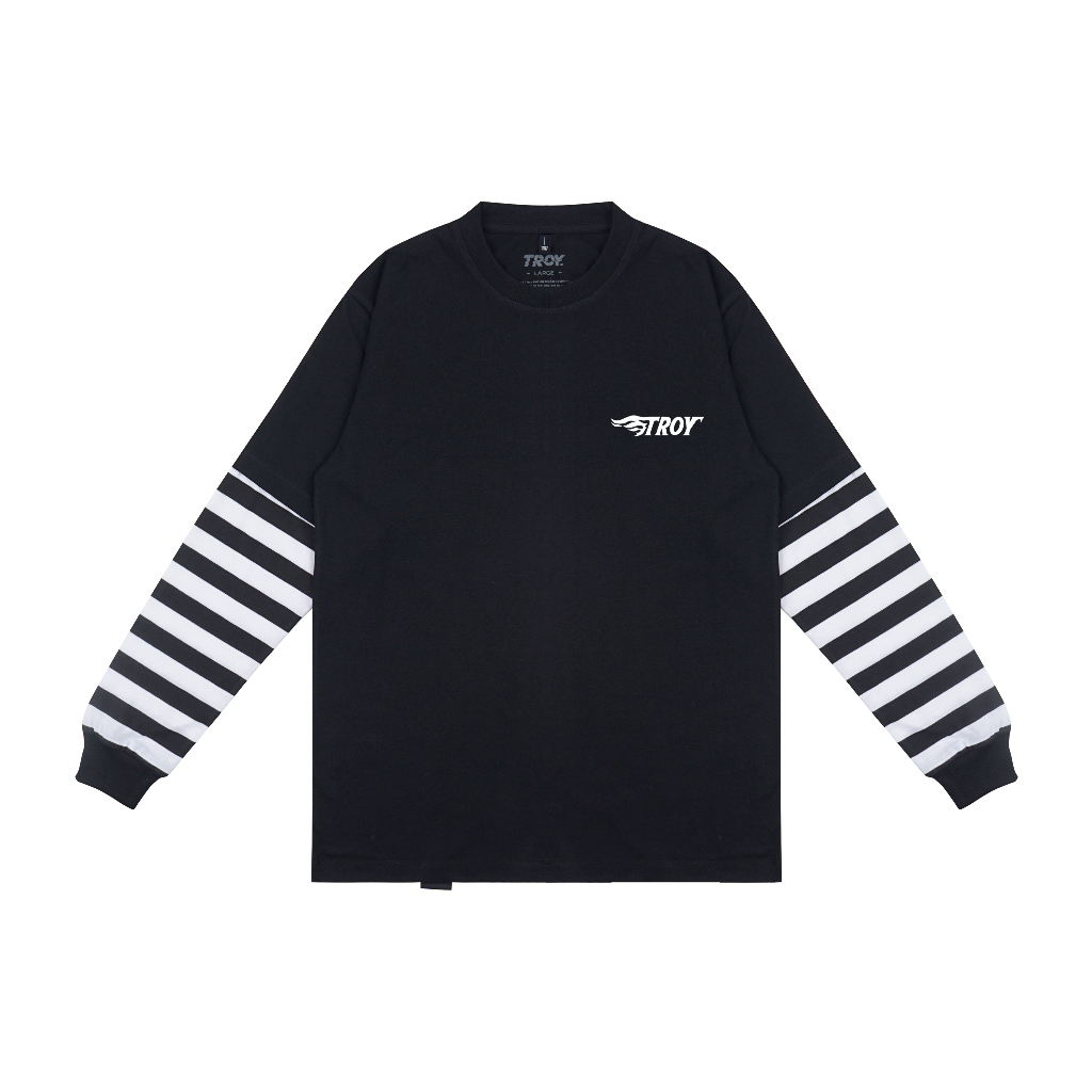 Troy Company Double Sleeve Longsleeve Black Stripe Ignite - Kaos Lengan Panjang Kaos Hitam Stripe DSD 3336