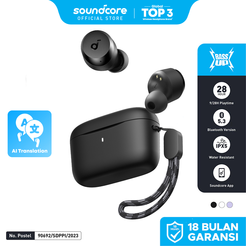 Anker A3948 Soundcore A20i - Earbuds In-Ear Wireless Hitam dengan Baterai 28 Jam dan IPX5