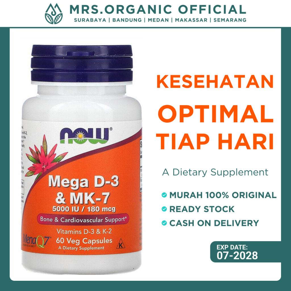 Suplemen Vitamin Mega D3 D 3 dan MK7 5000 IU 180 mcg 60 Kapsul + D3 5000IU + K2