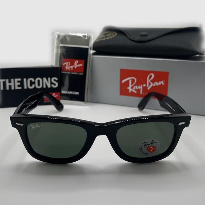 Kacamata RayBan Wayfarer RB2140 Black Frame Green Lenses 50mm Original