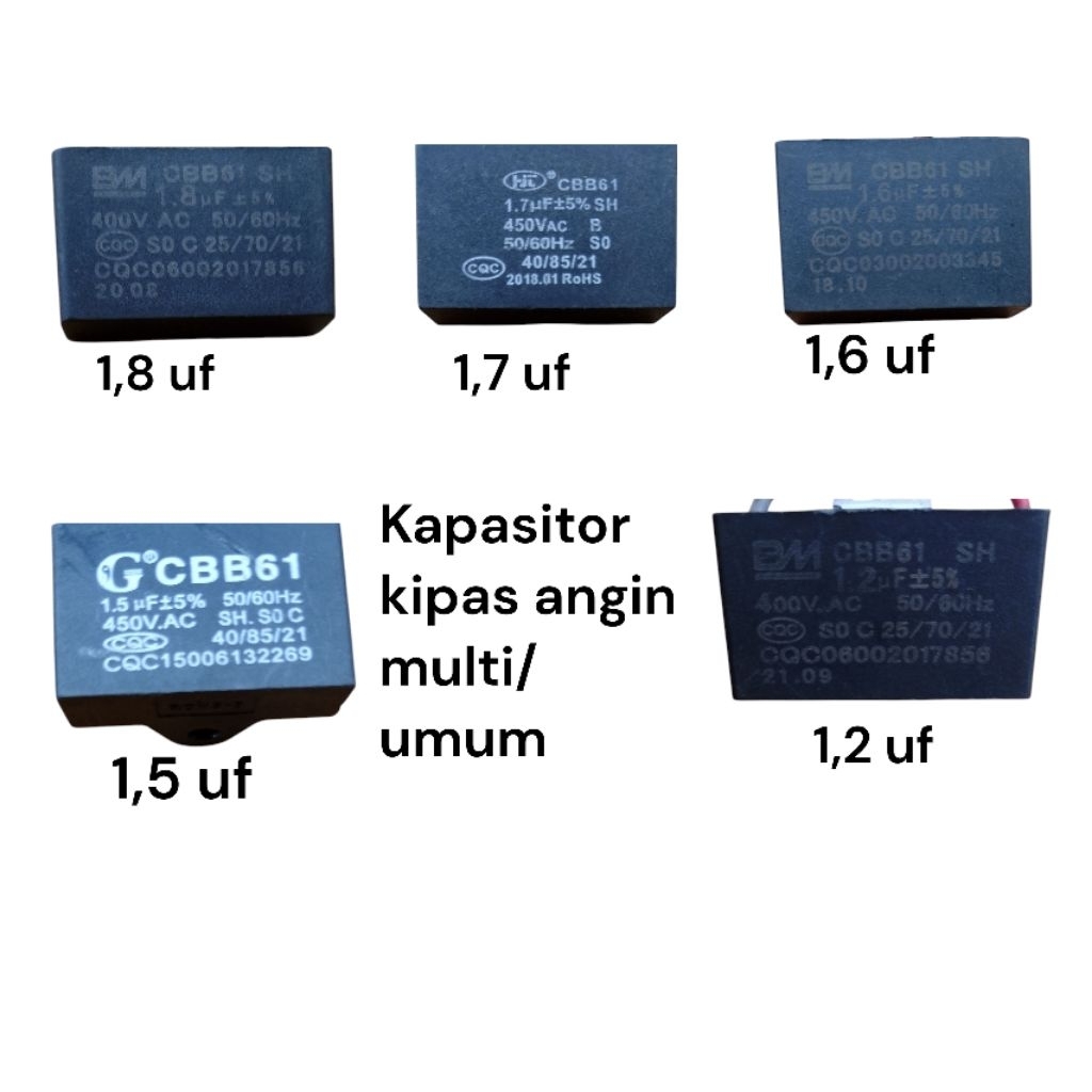capasitor kipas angin multi/umum 1,8 uf-1,7uf-1,6uf-1,5uf-1,2uf