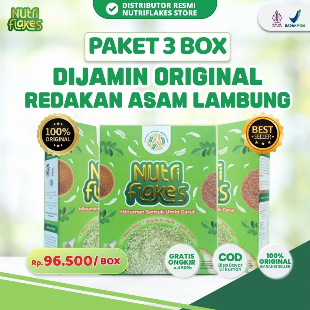 Nutriflakes Original Sereal Umbi Garut Bantu Mengatasi Asam Lambung Maag & Gerd 3 Box