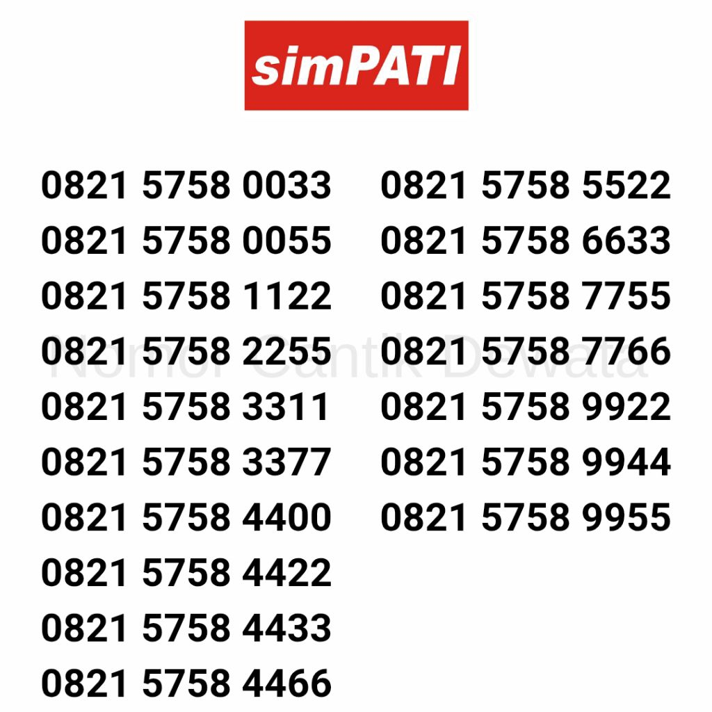 Nomor Cantik Simpati Kartu Perdana Telkomsel Nomer Cantik Seri 5758 abab