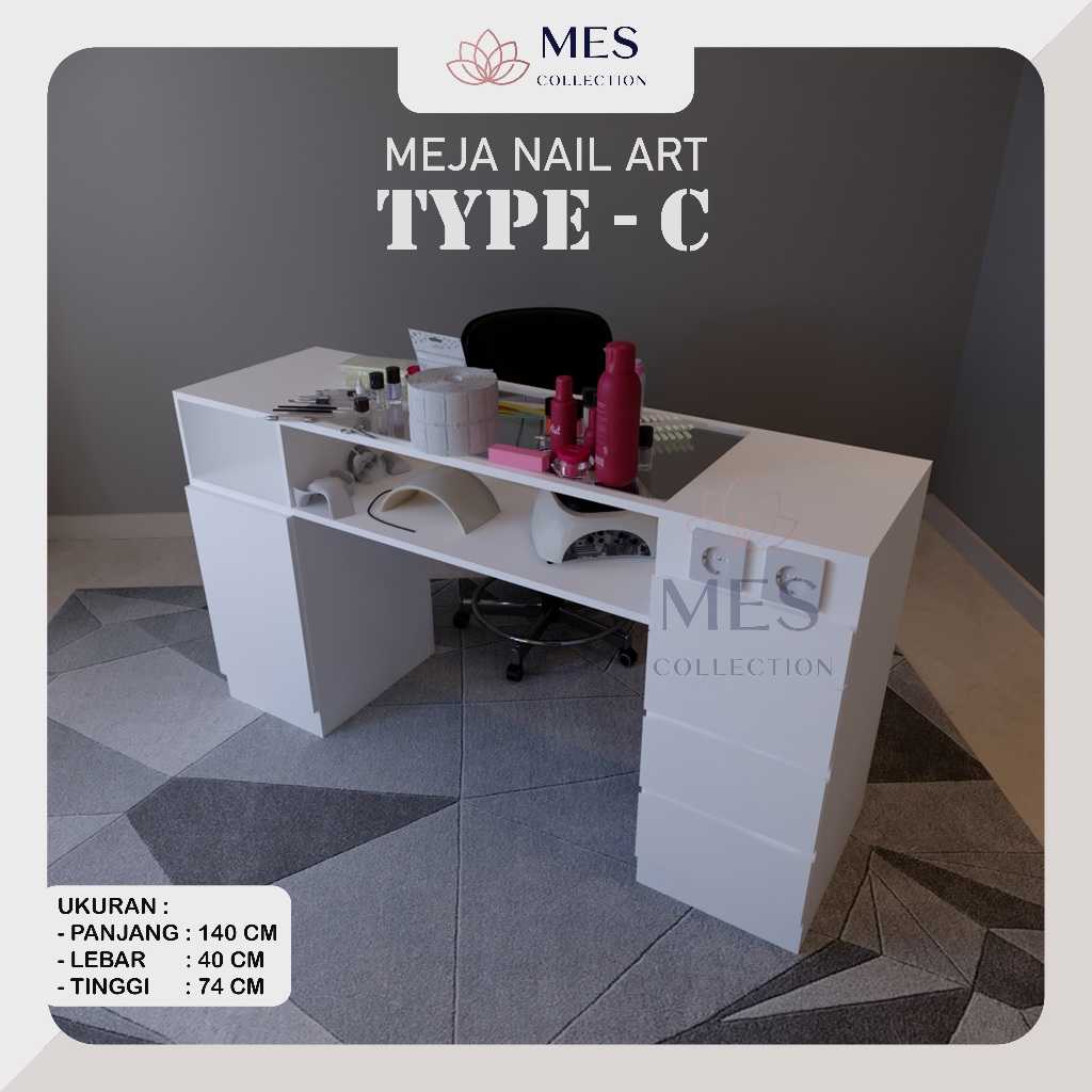 MES COLLECTION - Meja Nail Art TYPE-C, Nail Art Desk, Meja Manicure, Meja Nail Art, Meja Kuku