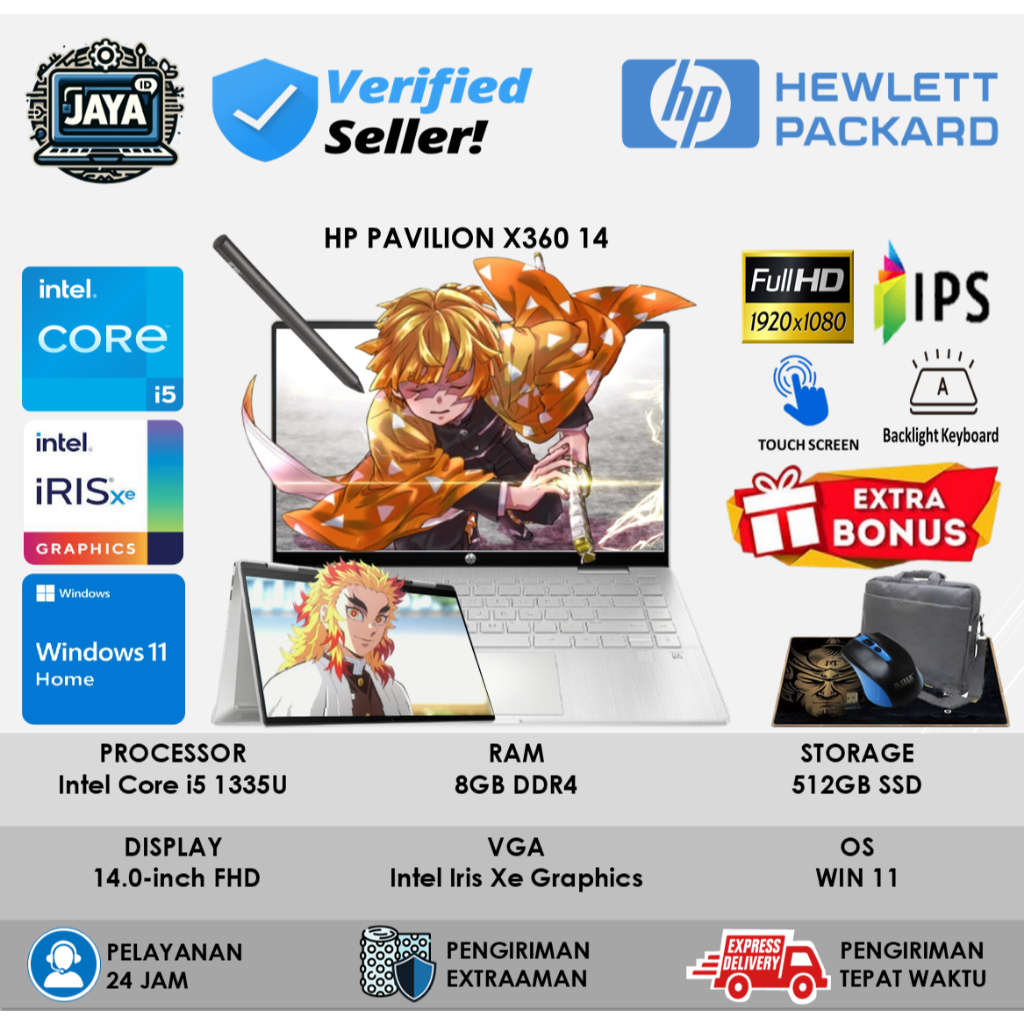 Laptop 2In1 HP Pavilion X360 14 Intel Core I5 1335U 8GB 512GB 14.0 Full HD IPS Touch Screen