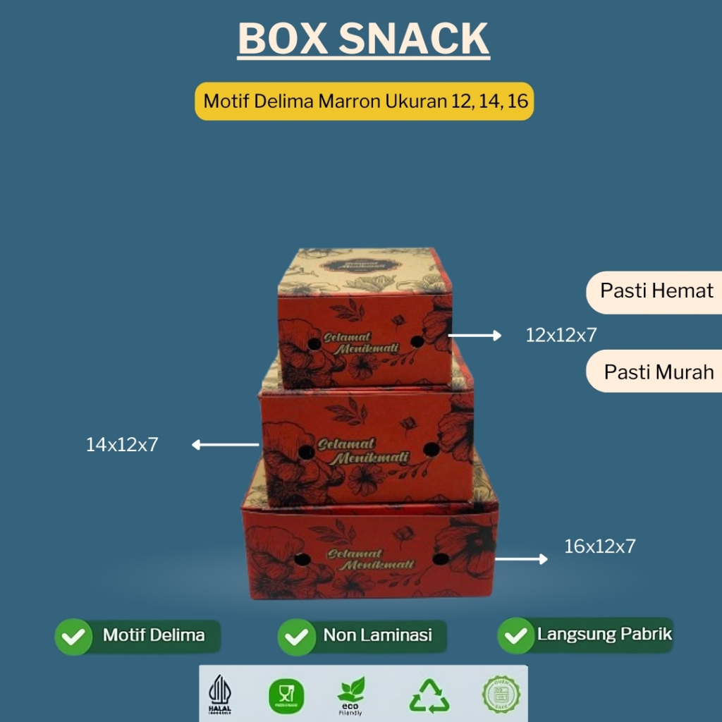 Dus Snack 12x12 12x14 12x16 Dus Kue Roti Cemilan Nasi Makanan Dus Snack Box Motif Delima Marron