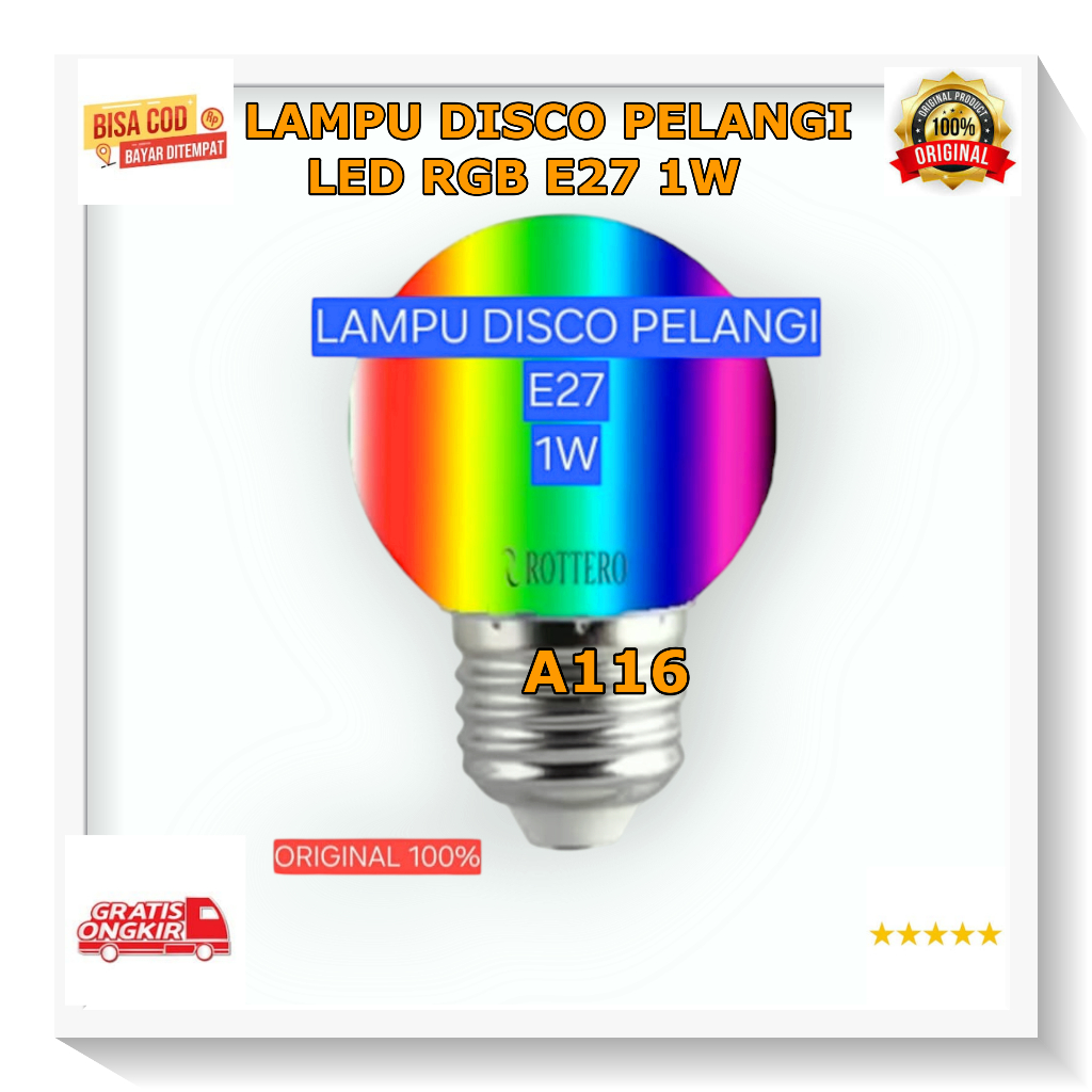 A116 ORI 100%  Lampu LED PELANGI RGB OTOMATIS E27 Strip BULB LAMP MINI 1 WATT 7 WARNA AUTO HEMAT LIS