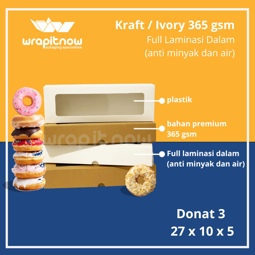Dus 27x10x5 Ivory Laminasi Donat Bandeng Brownies Bolen Strudel Pukis Pastry Box Kue Murah