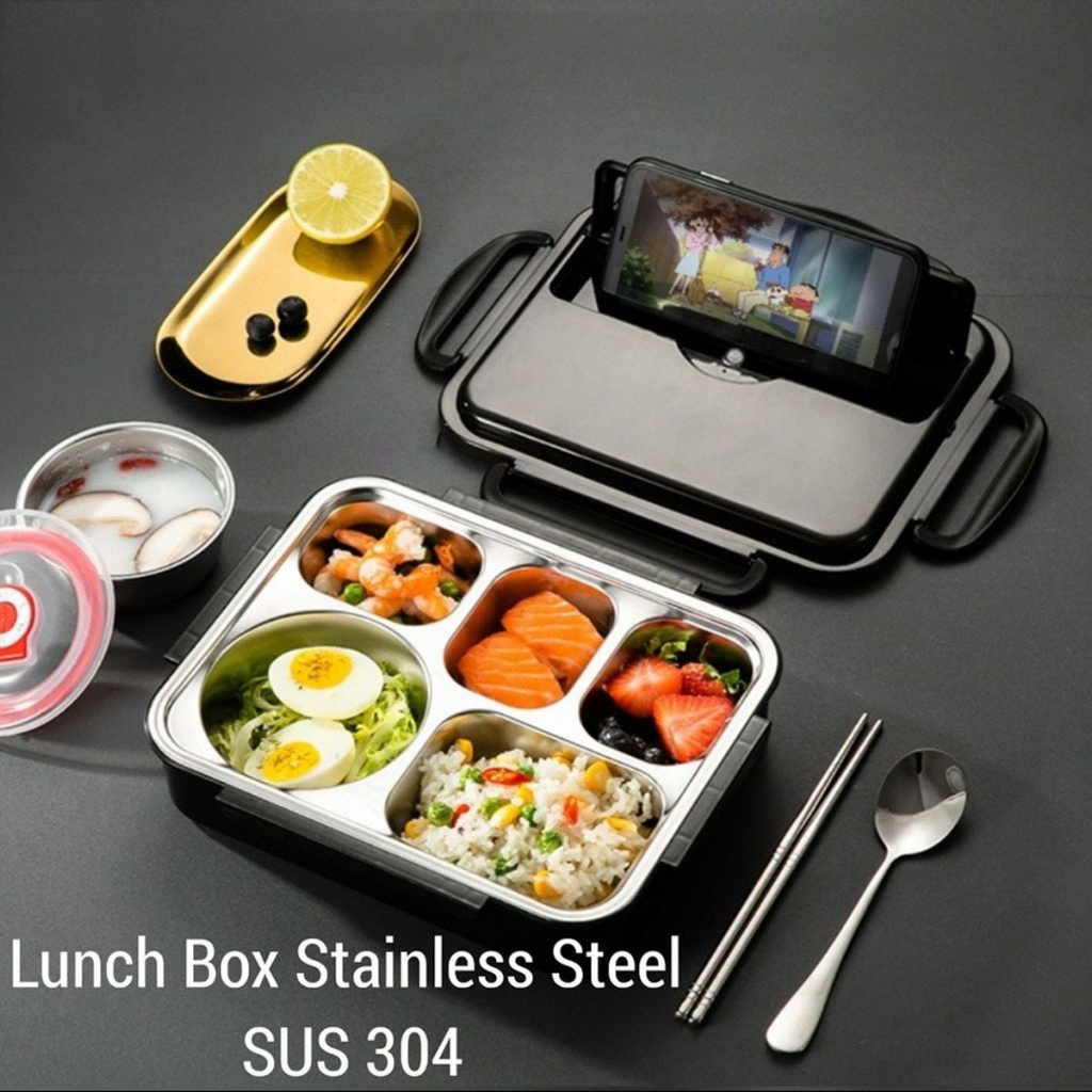 Lunch Box Kotak Makan 4 Sekat 5 sekat SUS 304 Stainless Steel / Lunch Box Stainless Tahan Panas Dan 