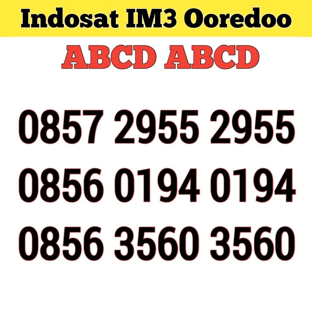 Nomor cantik Indosat IM3 ABCD rapi