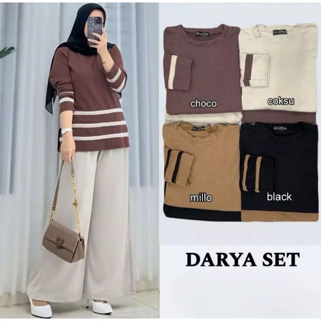 DARYA SET KOMBINASI POLOS CRINKEL AIRFLOW LD 110 /SETELAN CELANA POLOS ONE SET WANITA /
