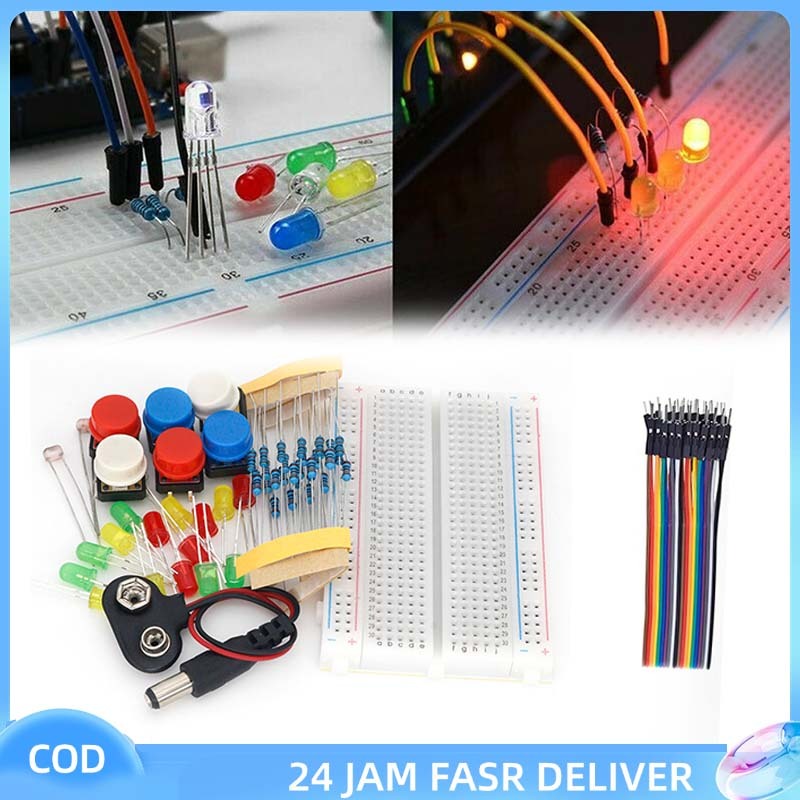 1 Set UNO R3 Arduino Starter Kit Breadboard LED Jumper Wire Button Komponen Elemen Paket Kit DIY Pro