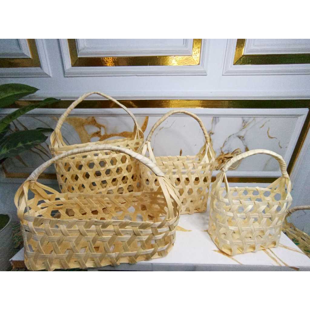 Tas keranjang anyaman bambu, keranjang buah keranjang bingkisan souvenir ukuran besar