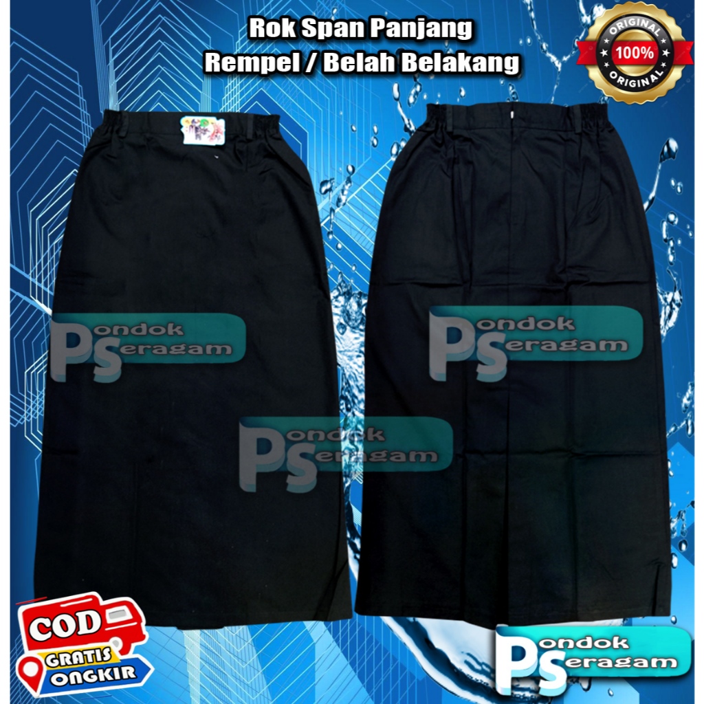 Span Panjang Belah Belakang atau Rempel Belakang Warna Hitam Bahan Famatex Premium