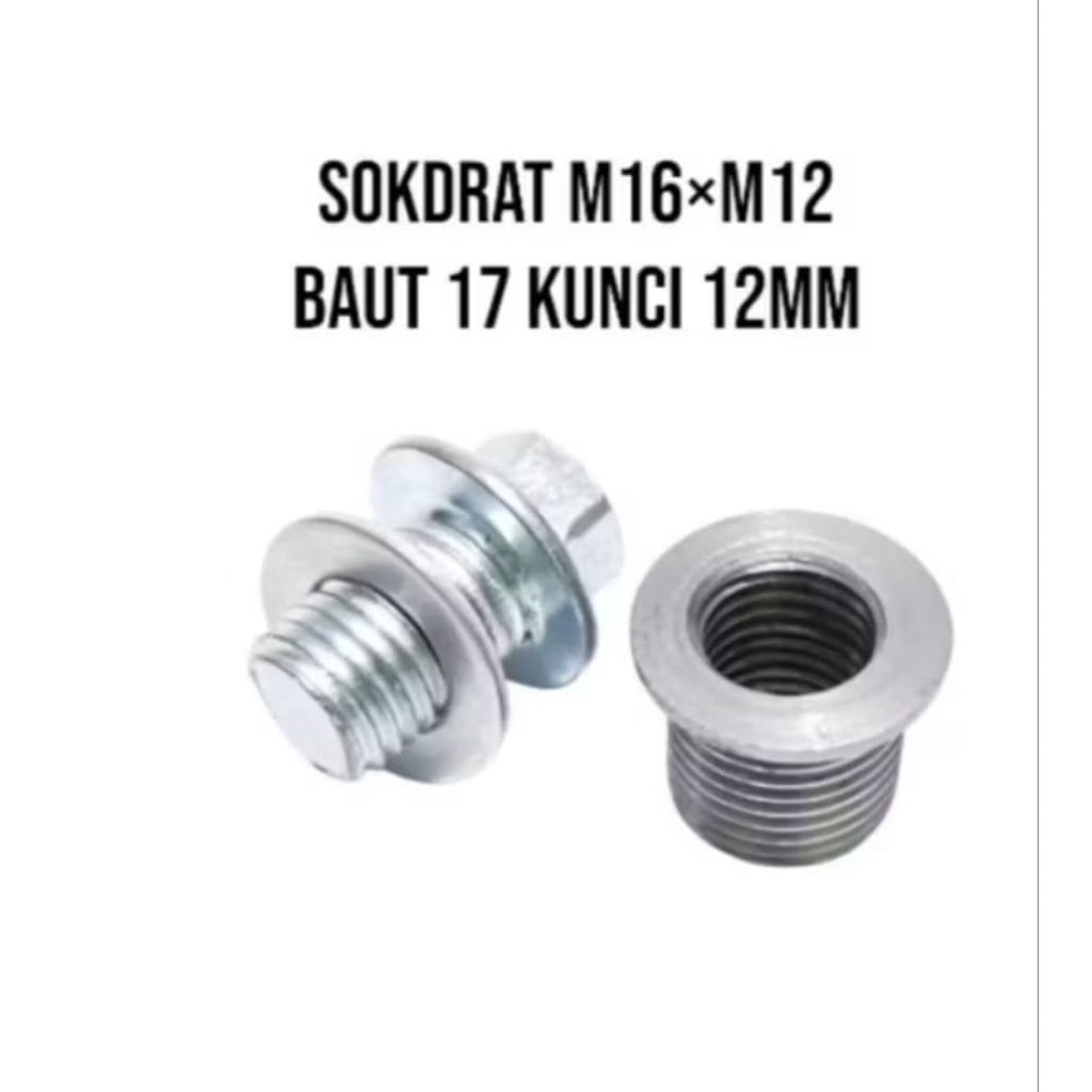Sok Drat M16 ke M12 set Baut 17 kunci 12