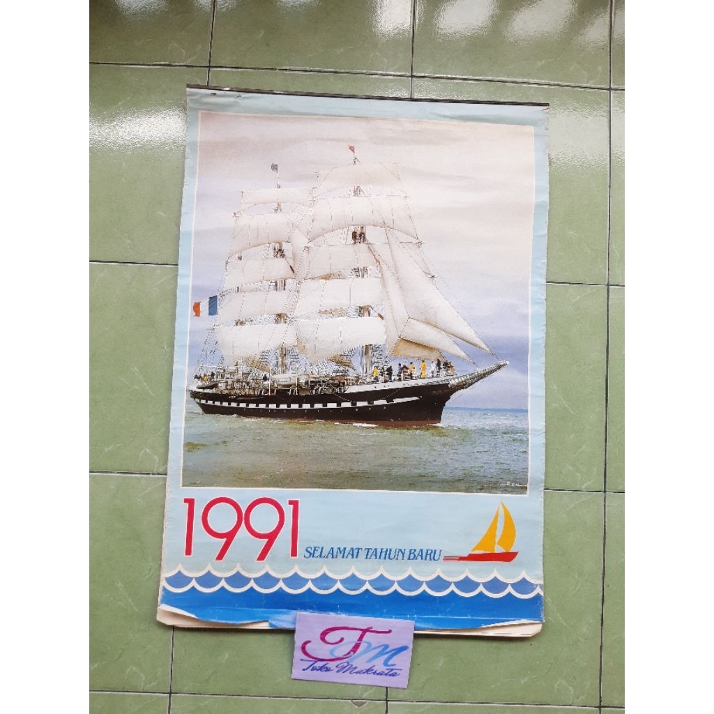 kalender tanggalan gambar kapal layar laut tahun 1991 jadul lawas lama langka
