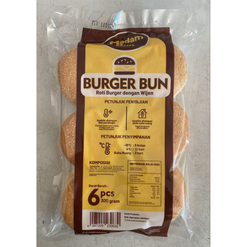 Madam Roti Burger Bun Wijen isi 6 (Roti burger wijen)