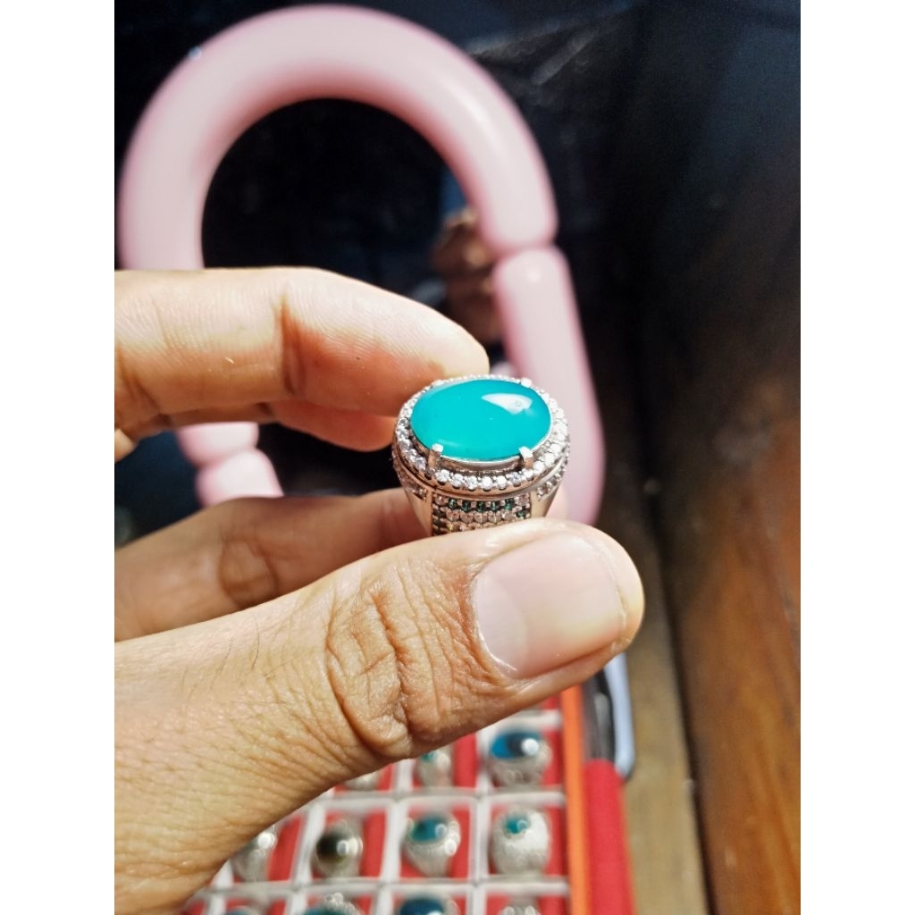 Bacan Doko Kristal Giwang 18*12*9mm Ring Perak