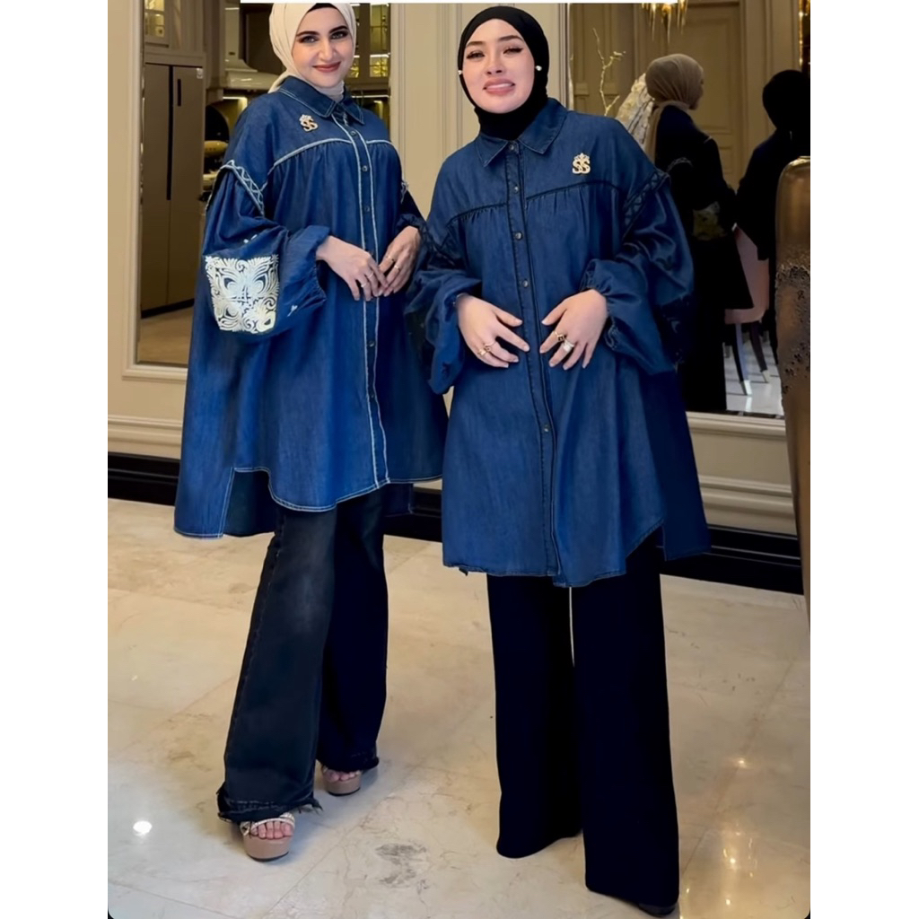 Kemeja/tunik jeans Shellasaukia original (tanpa hijab)