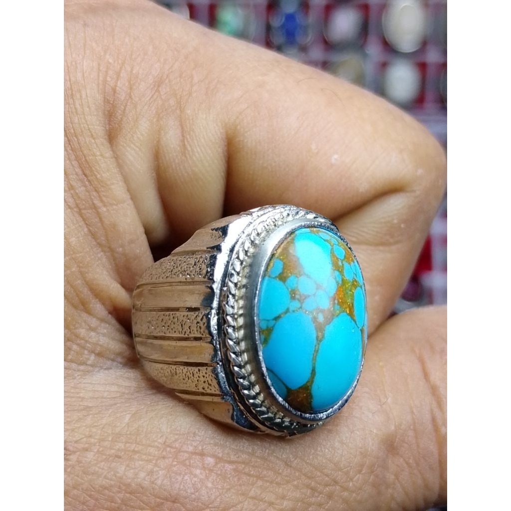 Batu cincin pirus mesir ceplok kuro urat emas