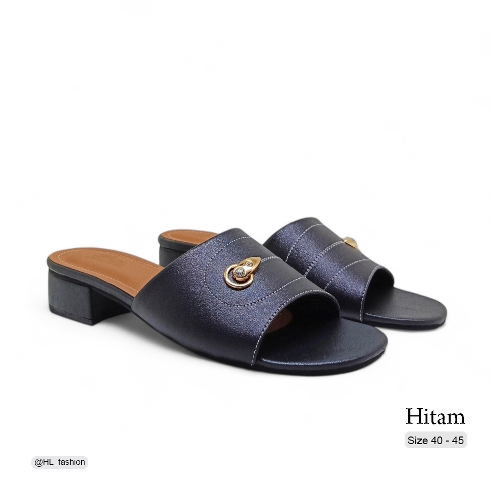 Sandal kondangan Hels Kulit big size 40-45 clogs Sendal ibu-ibu Kekinian Hak Chunky 3cm