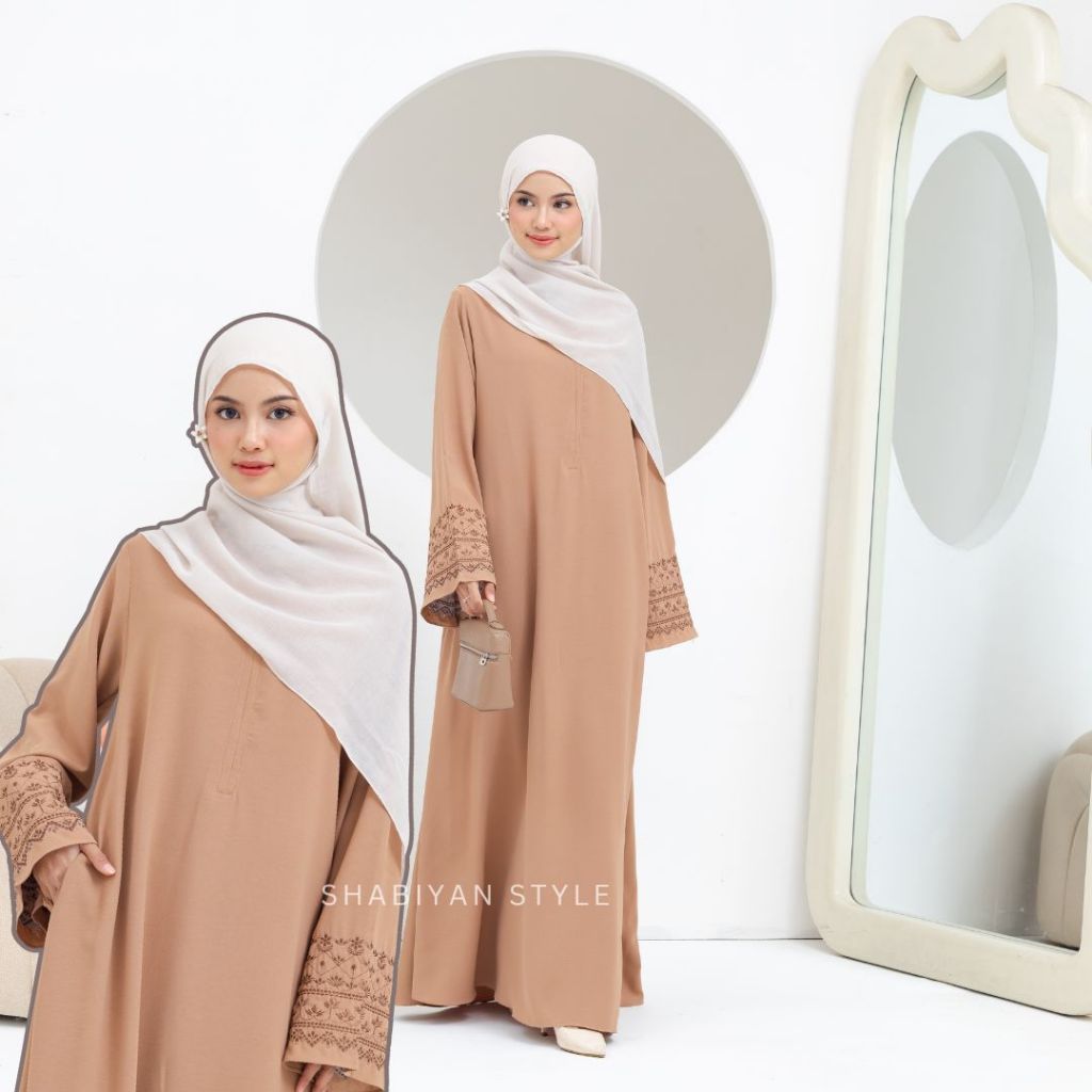 Gamis Hitam Polos Bordir Premium Gamis Wanita Muslim Inner Outer Set Dress by Shabiyan 620