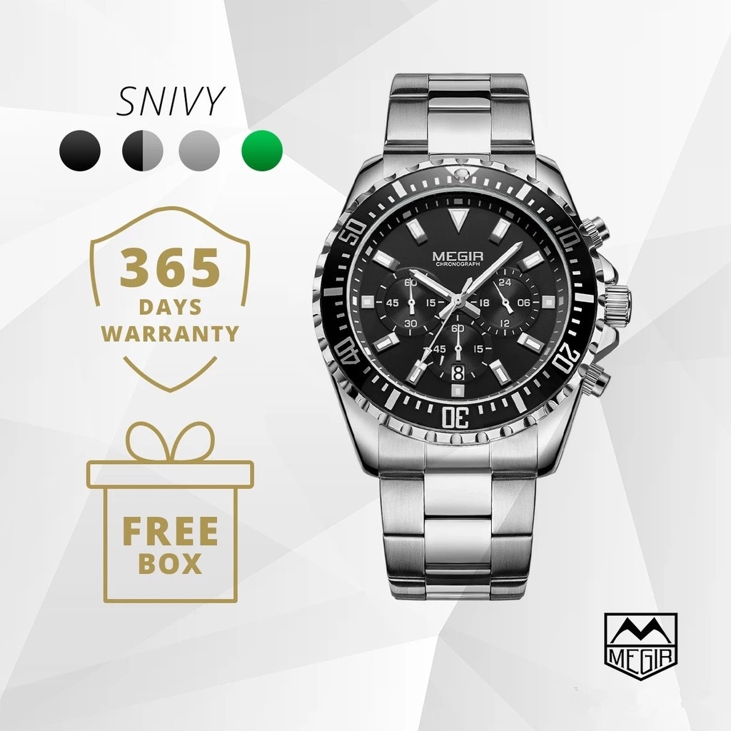 COD MEGIR 2064 Jam Tangan Pria Stainless Steel Fashion Santai Bercahaya Kuarsa Multifungsi Tahan Air