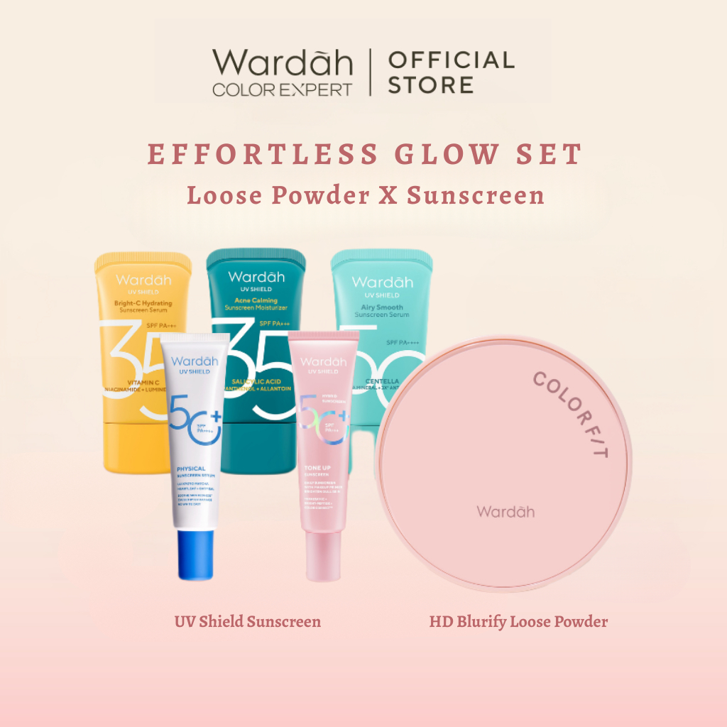 WARDAH Colorfit HD Blurify Loose Powder + UV Shield Tone Up Sunscreen/UV Shield Acne-C Sunscreen - B