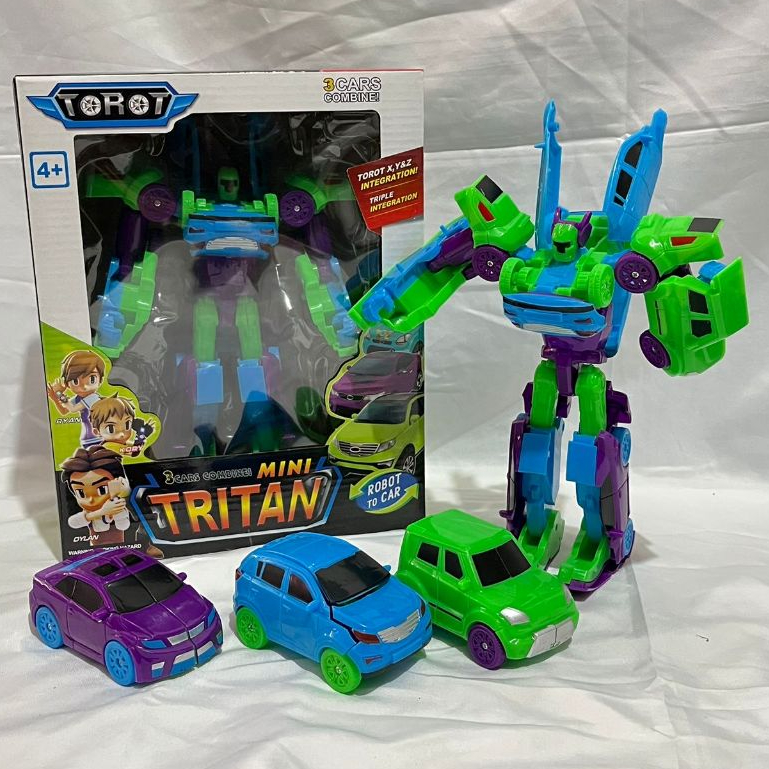 COD Mainan Tritan 3in1 Robot berubah jadi 3 mobil Mainan Transformer Robot jadi Mobil Mainan Anak La