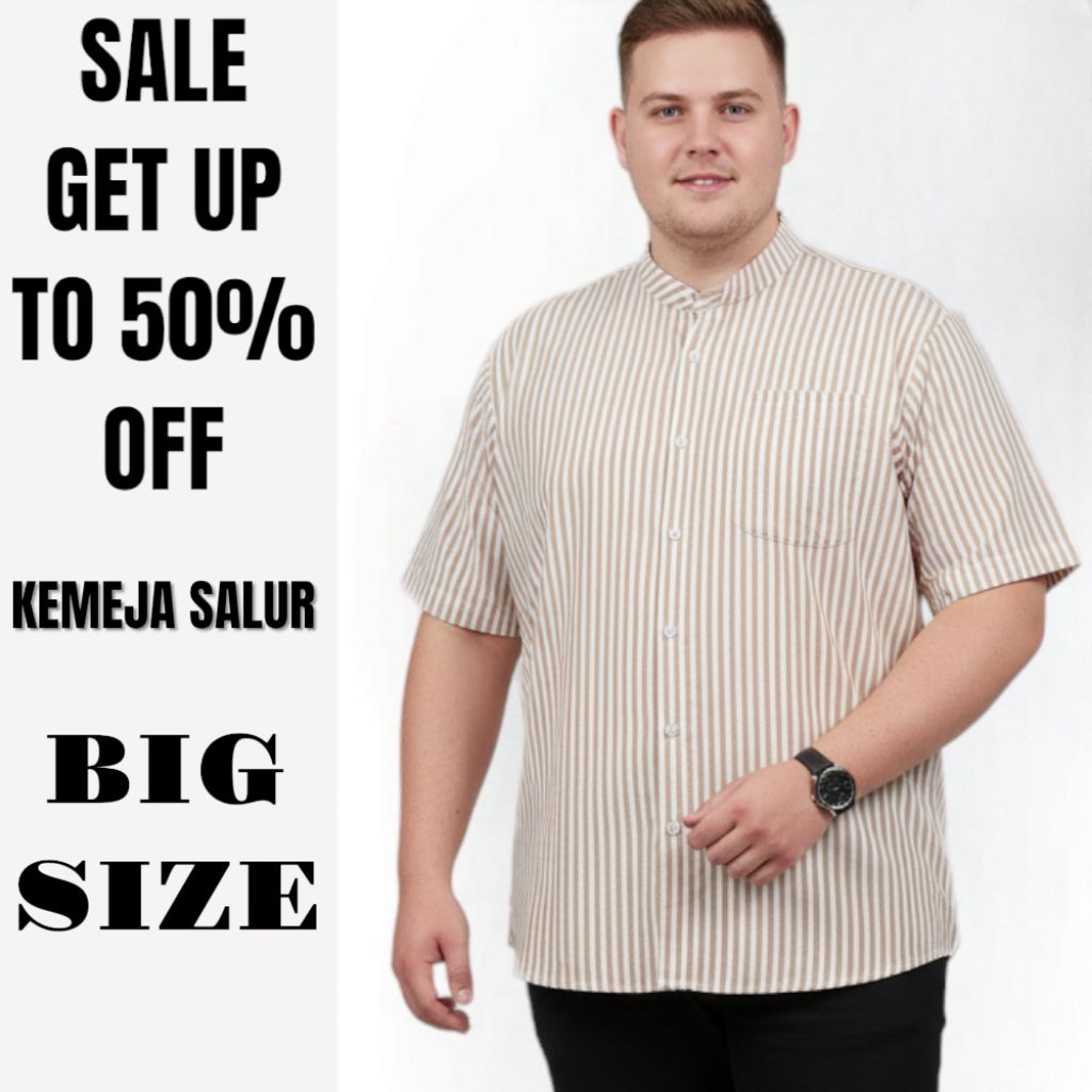 Terbaru Kemeja Pria Jumbo Lengan Pendek Hem Salur Stripe Garis garis Big Size Premium