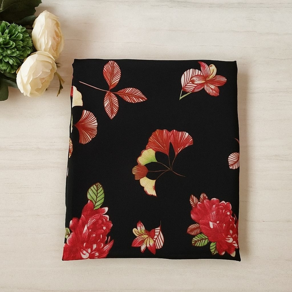 Kain Satin Silk Motif Bunga – Kain Polos & Printing Premium untuk Gamis, Dress, Hijab