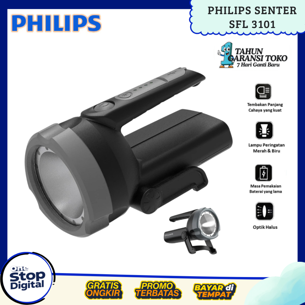 Philips SFL3101/SFL3121/SFL3241 Flashlight Senter Led Jumbo Super Terang / Senter Besar Super Terang