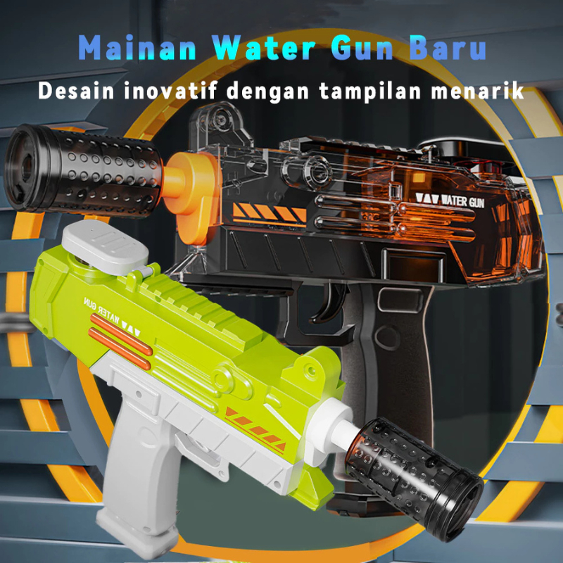 [REAL] Mainan Pistol Air Anak Toy Water Gun New Automatic Uzi Children's Electric Water Gun Flash Hi