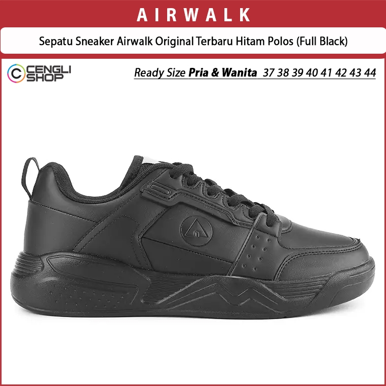 Sepatu Sekolah Airwalk Pria dan Wanita Original Terbaru Hitam Polos All Full Black