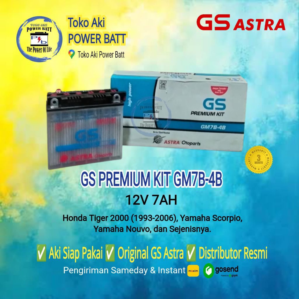 GS PREMIUM KIT GM7B-4B AKI BASAH MOTOR  TIGER, THUNDER