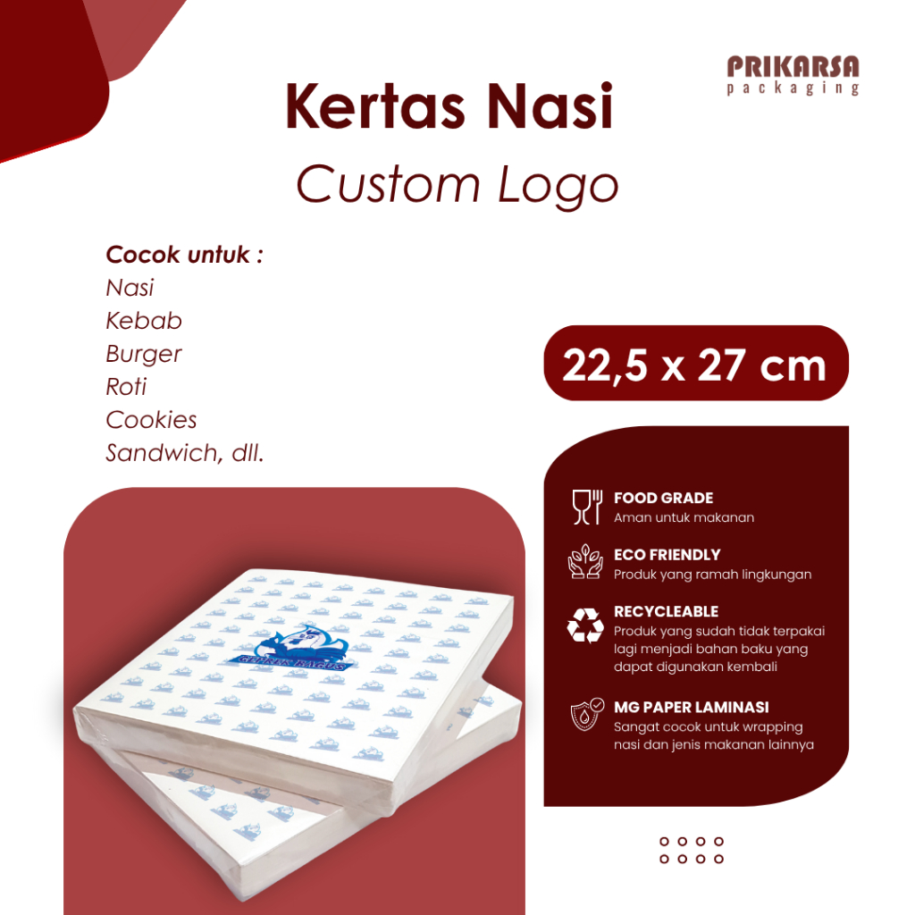 Kertas Nasi KFC/MCD  - CUSTOM LOGO -  22.5 x 27 cm