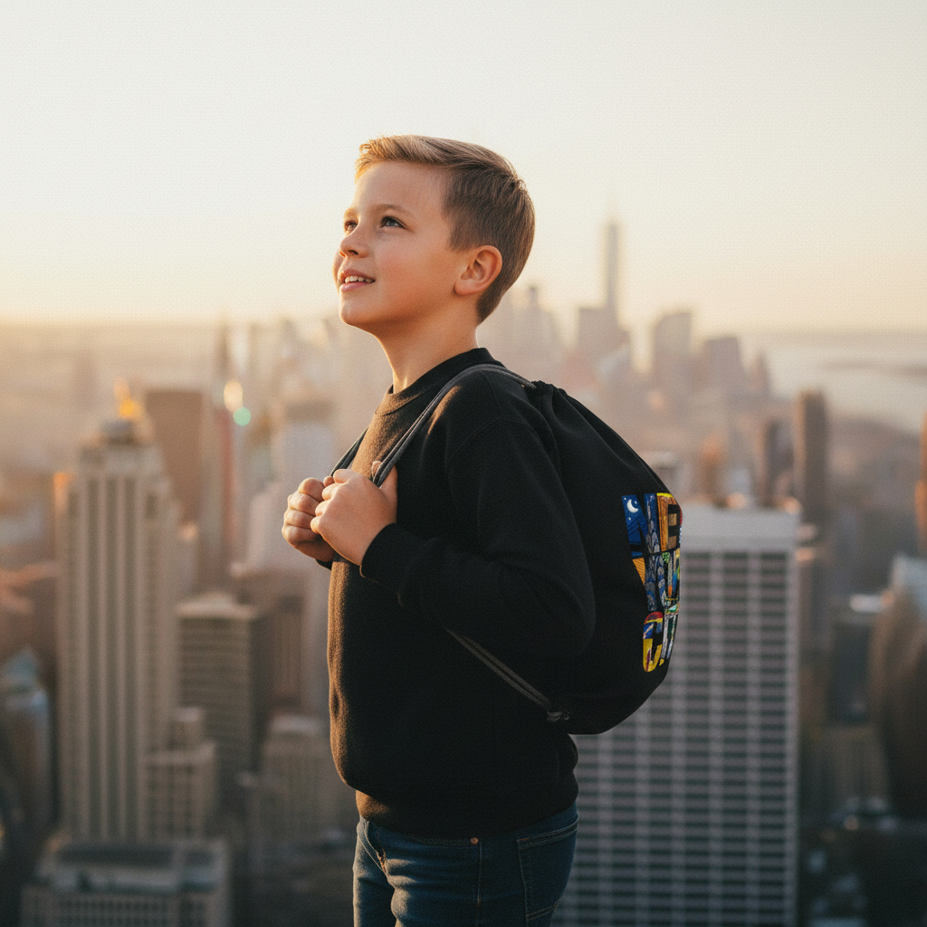 QP Tas Ransel Serut Pria Wanita Sampai Anak Travel Sekolah Dan Olahraga Canvas Design New York