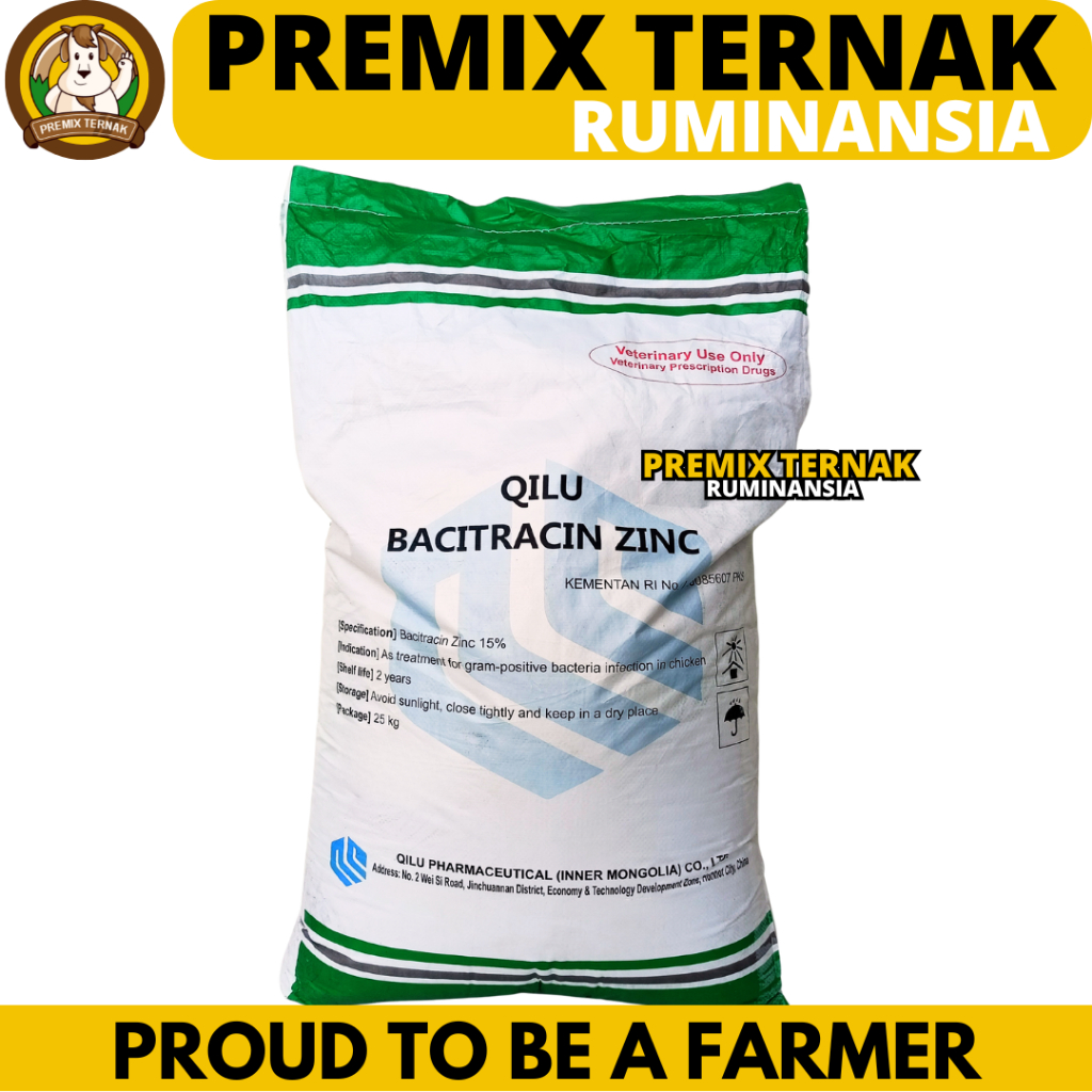 QILU BACITRACIN ZINC 15% 25 KG - AGP Ayam Broiler Pemacu Pertumbuhan & Penggemukan Ayam Potong Pedag