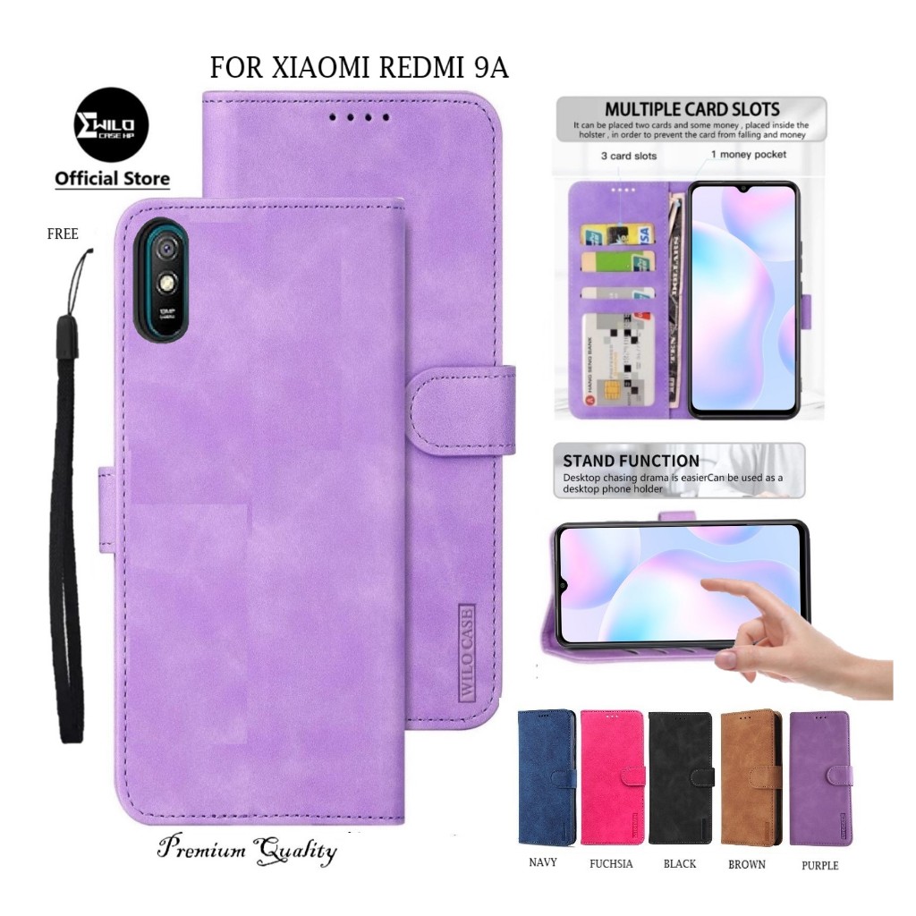 wilocase hp for xiaomi redmi 9a premium flip case wallet casing dompet - wallet leather  premium TPU