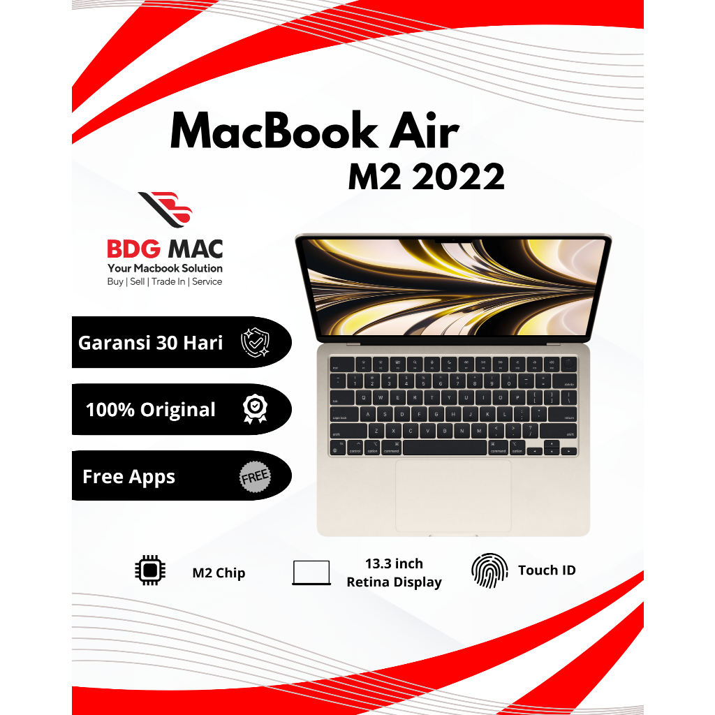 MacBook Air 2022 M2 13 inch 256GB Fullset Second Original