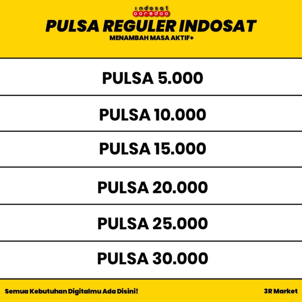 PULSA INDOSAT 5K 10K 15K 20K 25K 30K Reguler Termurah 5000 Rupiah