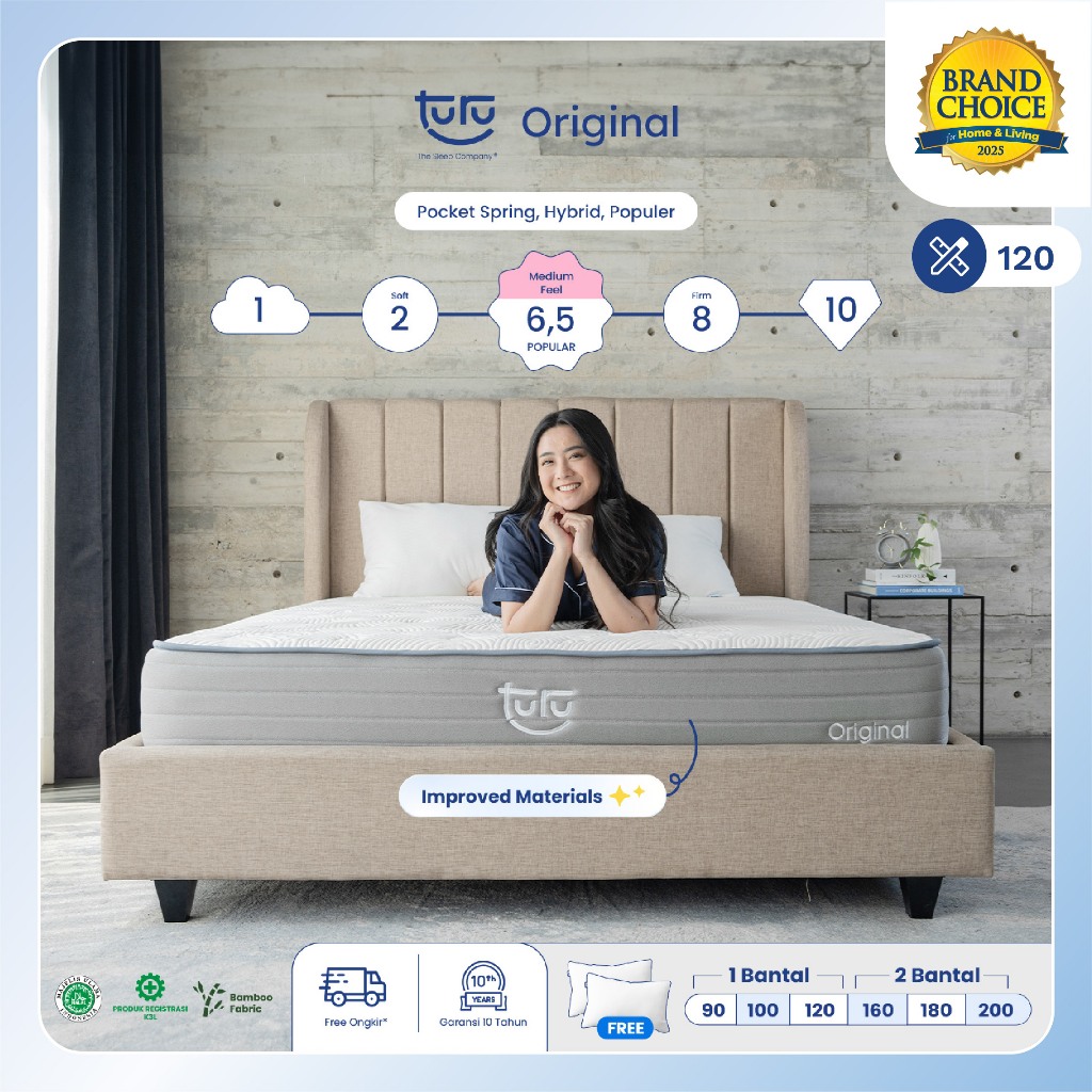 Turu - Kasur Pocket Spring Bed TURU ORIGINAL ukuran 120x200 (Double Size) Free Bantal