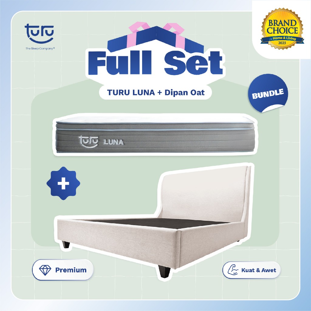Set Bundle Pocket Spring Bed TURU LUNA + Dipan PEANUT / OAT TURU - FULL SET TERMURAH