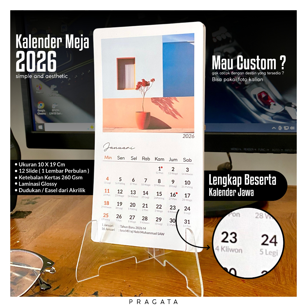 KALENDER MEJA DUDUK AESTHETIC 2026, KALENDER ESTETIK LENGKAP BESERTA KALENDER JAWA