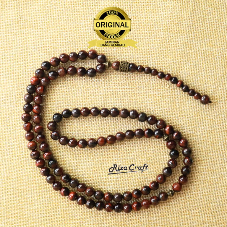 Tasbih Batu Alam Akik Red Tiger Eye Merah 99 Butir ASLI 100% Original Mewah Cantik Aesthetic