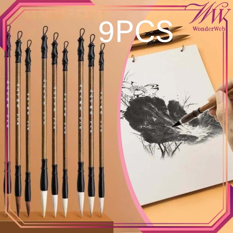 Kuas Kaligrafi 1 Set Kuas Tulis Kaligrafi 9pcs Halus Dan Tahan Lama Kuas Cina Umum Kuas Untuk Kaligr