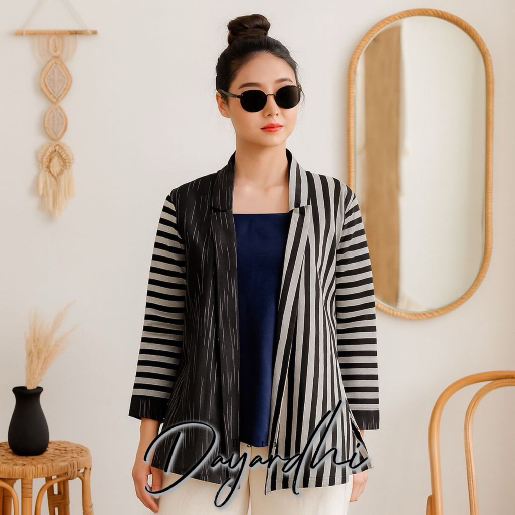 Dayardhi - Outer Batik Lurik Wanita Modern | Blazer Cardigan Atasan Casual Formal Kerja